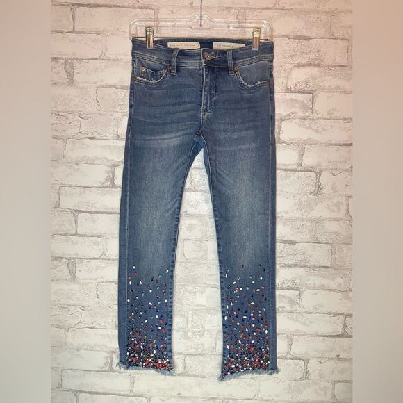 Anthropologie Pilcro and the Letterpress Slim Straight Cropped Jeweled Jeans - Picture 1 of 7